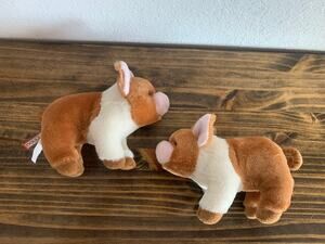 Douglas Melvin Pig White Brown Patch Plush Stuffed Animal Pair Two